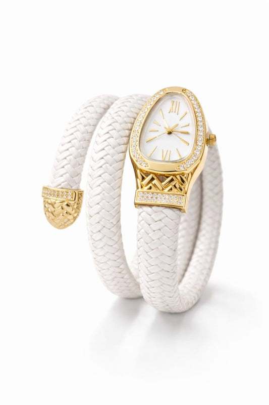 Noir Serpent White Dual-Wrap Bracelet Watch