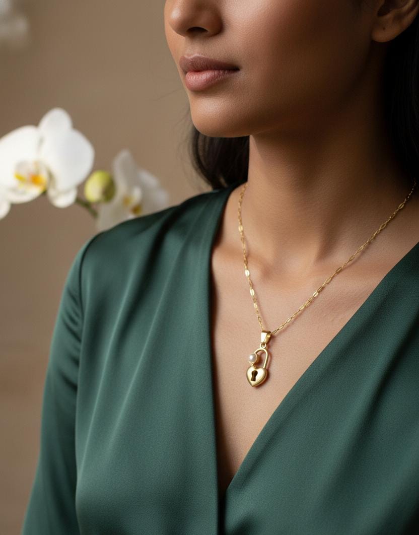 Amora Lock Anti-Tarnish Gold Pendant Necklace