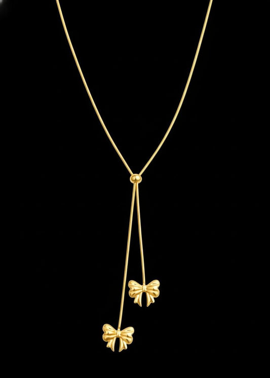 Elara Bow Anti-Tarnish Gold Drop Necklace