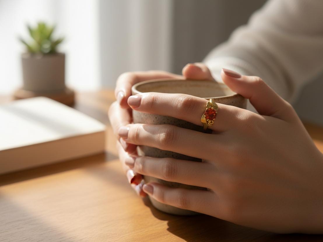 Aurevia Red Stone Gold Finish Statement Ring