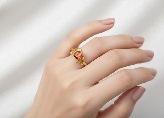 Aurevia Red Stone Gold Finish Statement Ring