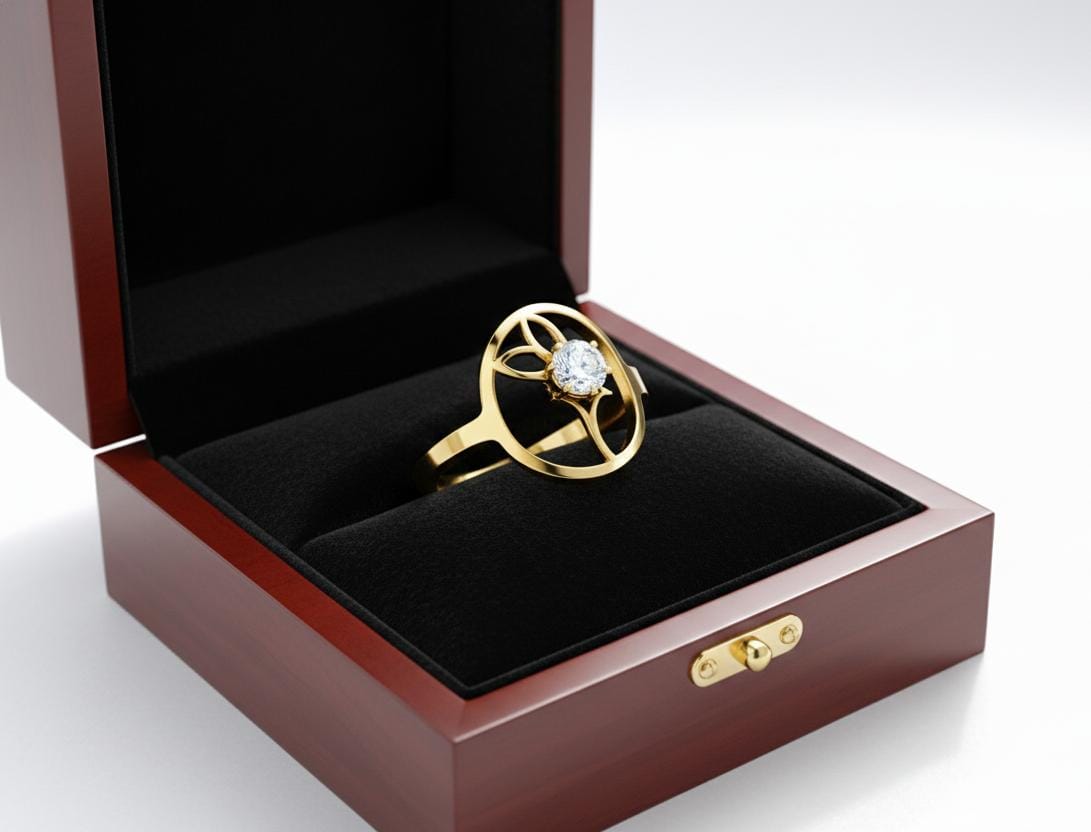 Celestia Open Circle Gold Finish Stone Ring