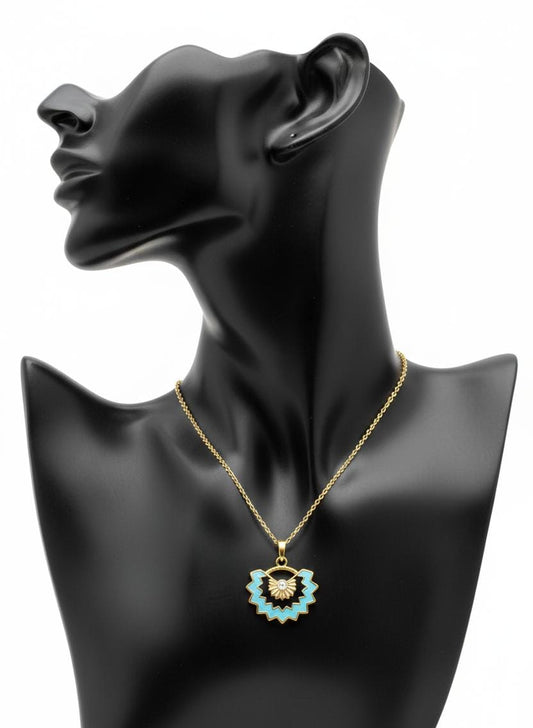 Anti-Tarnish Gold Enamel Pendant Necklace with Crystal Accent