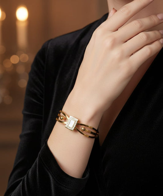 Gold Finish Geometric Center Bracelet