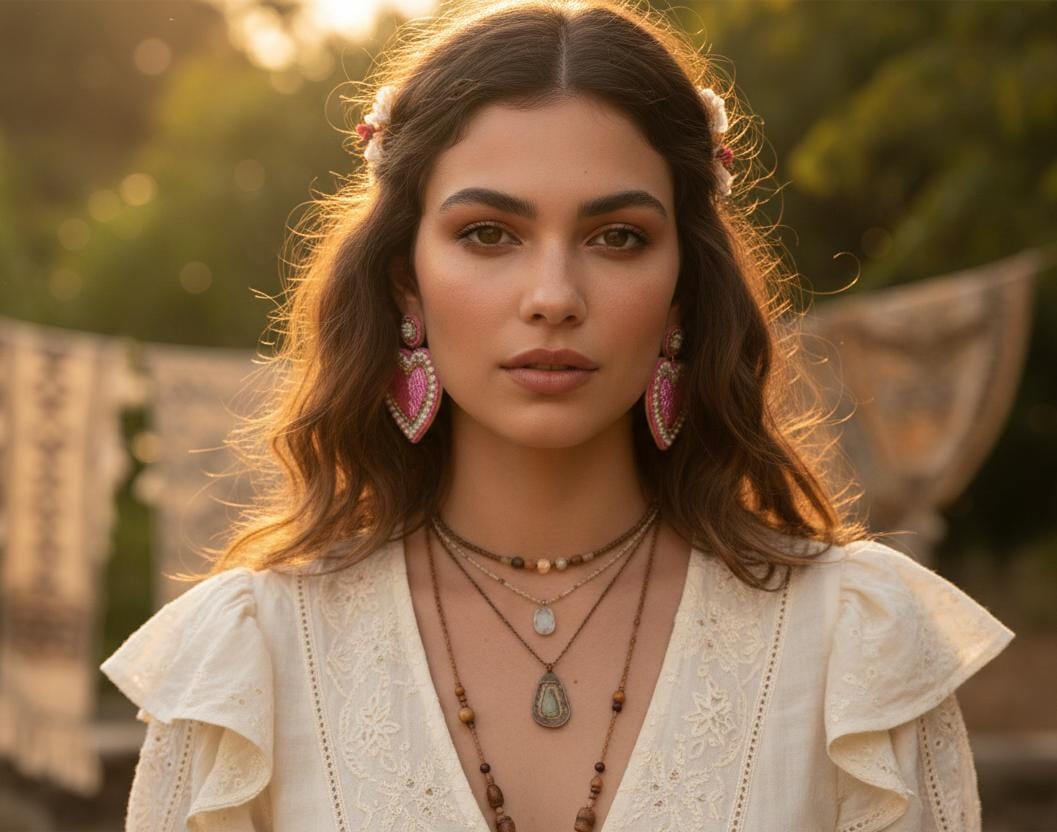 Handmade Pink Beaded Heart Earrings