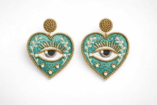 Handmade Evil Eye Heart Earrings