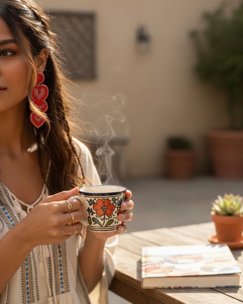 Handmade Red Beaded Heart Drop Earrings