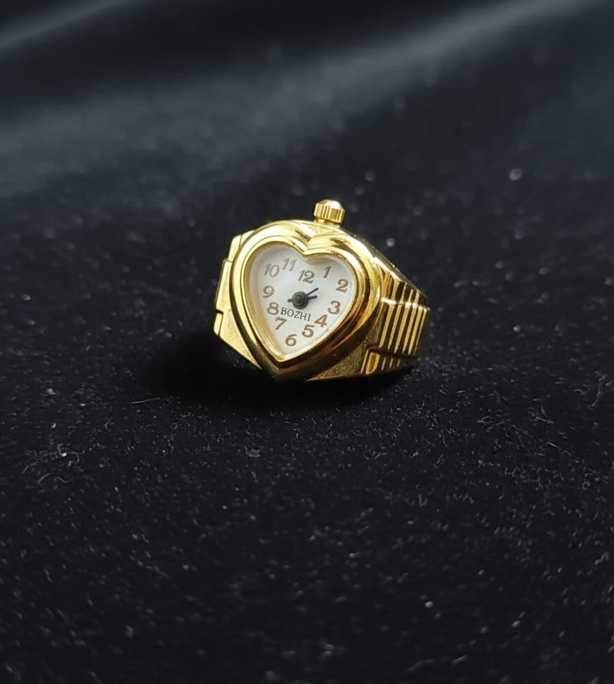 Gold Finish Heart Dial Ring Watch