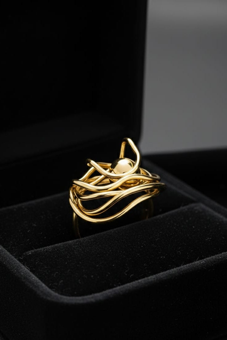 Abstract Gold Anti-Tarnish Adjustable Cocktail Ring