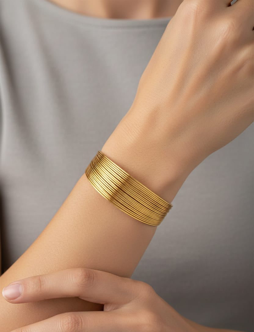 Zyra Luxe Gold Cuff Bracelet – Adjustable Open Bangle for Women