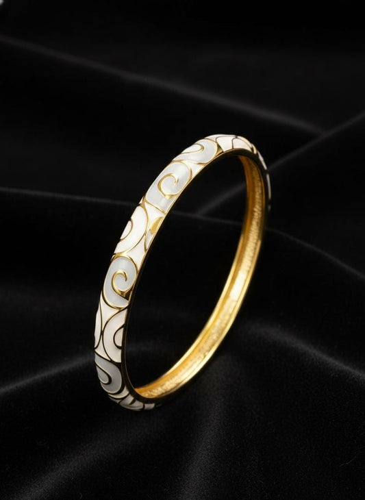 Elowen White Enamel Gold Openable Bangle