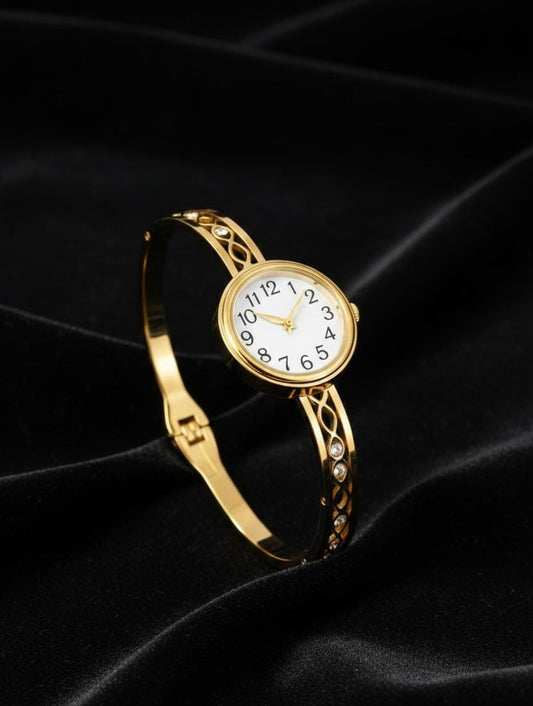 Zivara Elegant Gold Watch – Anti-Tarnish Openable Bracelet Watch for Women