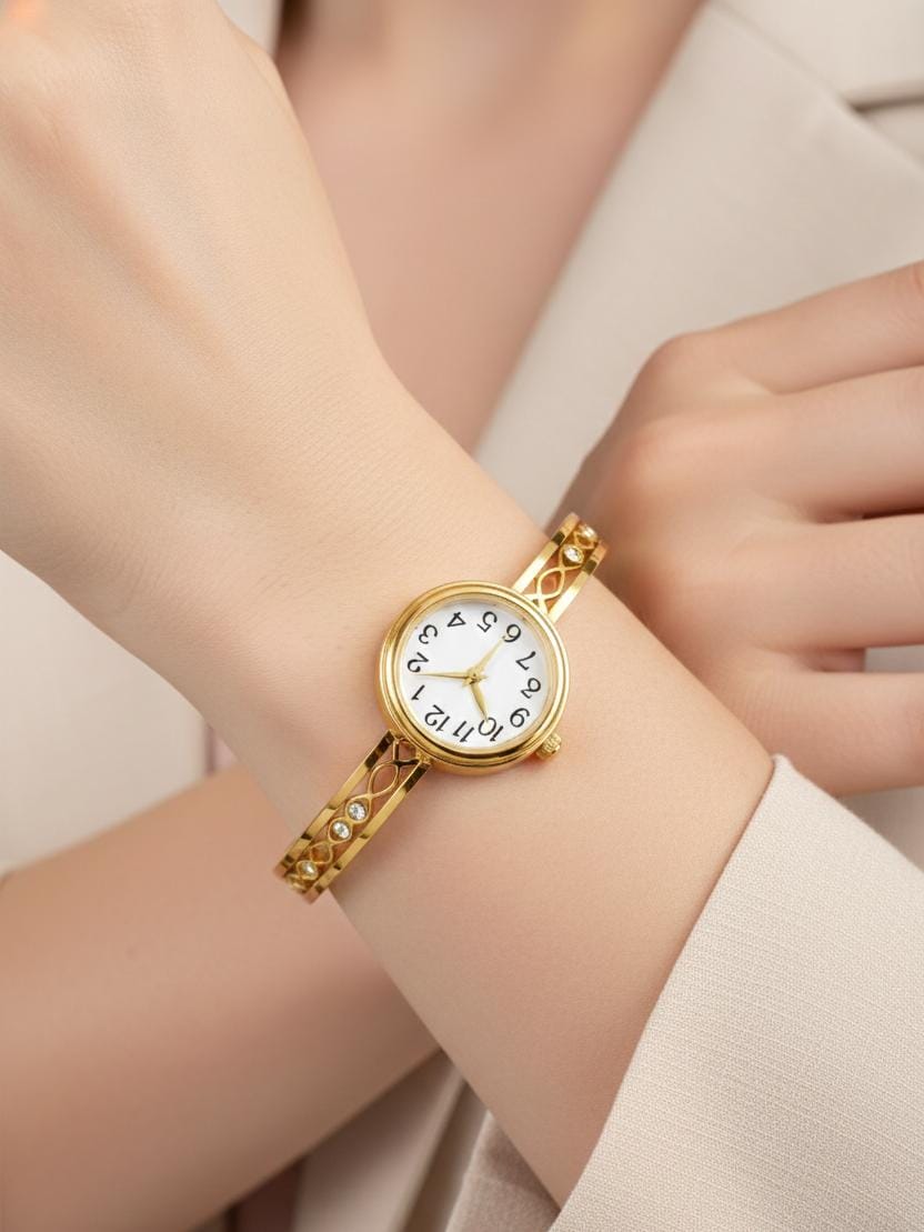 Zivara Elegant Gold Watch – Anti-Tarnish Openable Bracelet Watch for Women