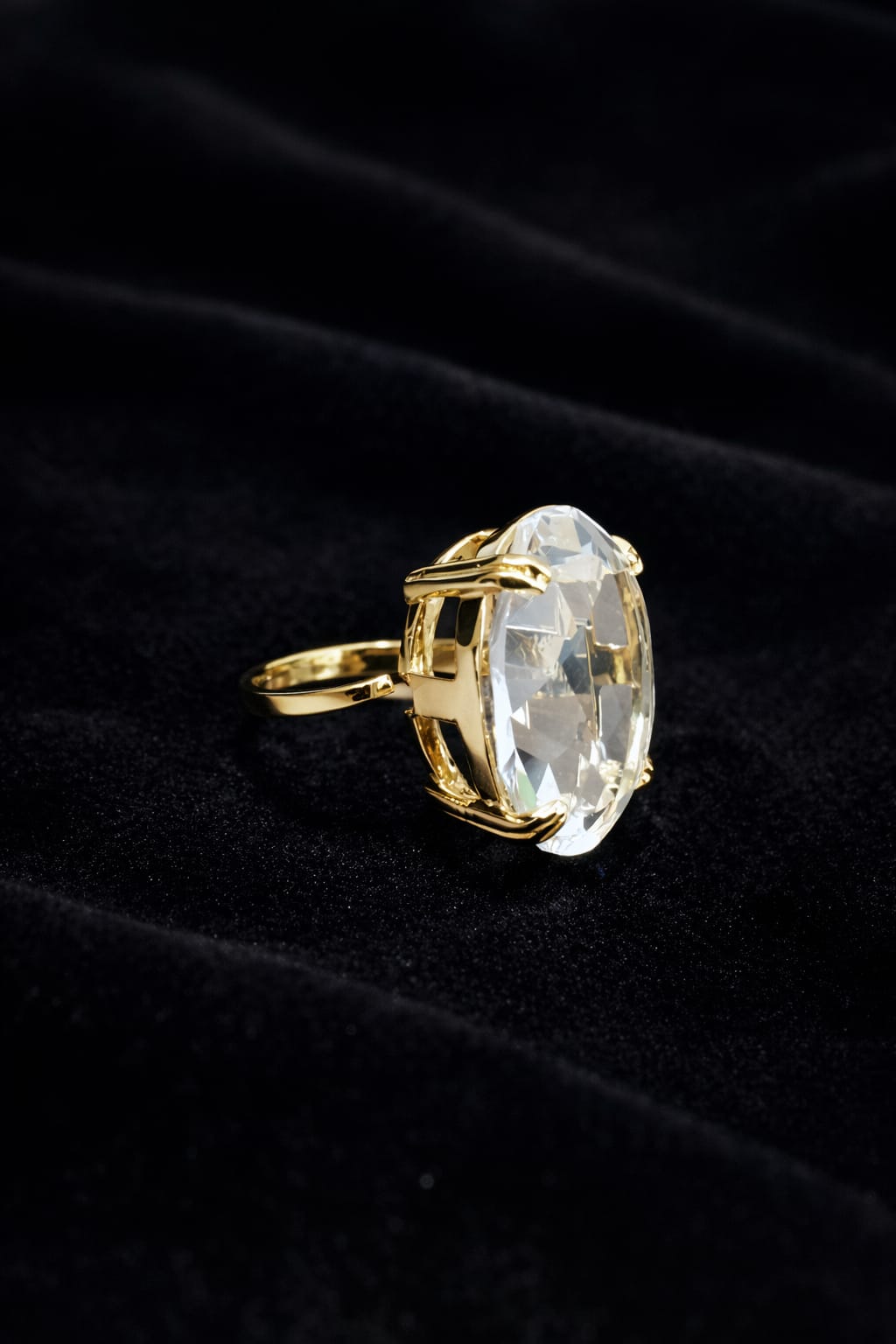 Oval Solitaire Adjustable Gold Ring – Anti Tarnish Statement Crystal Ring for Women