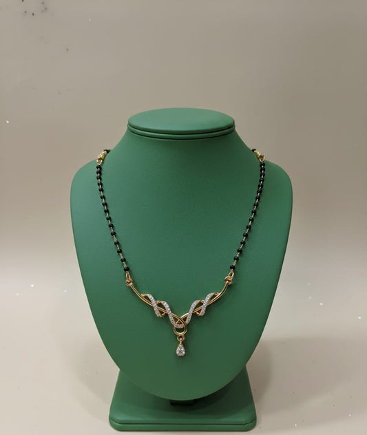 Rose Gold Plated CZ Designer Mangal Sutra with Black Beads & Drop Pendant