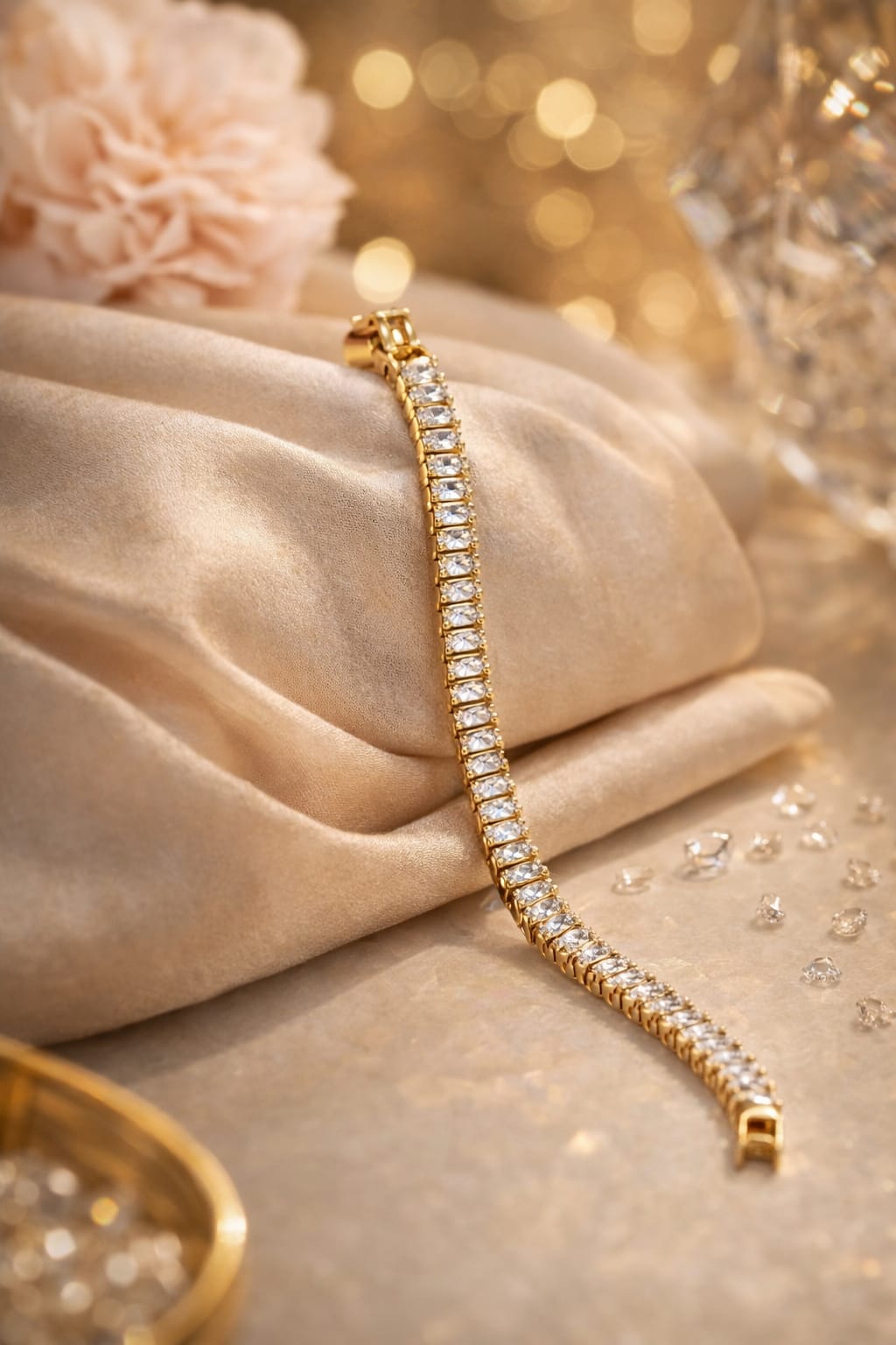 Small Beads Diamond Tennis Bracelet for Women – Gold Plated Elegant Stone Bracelet