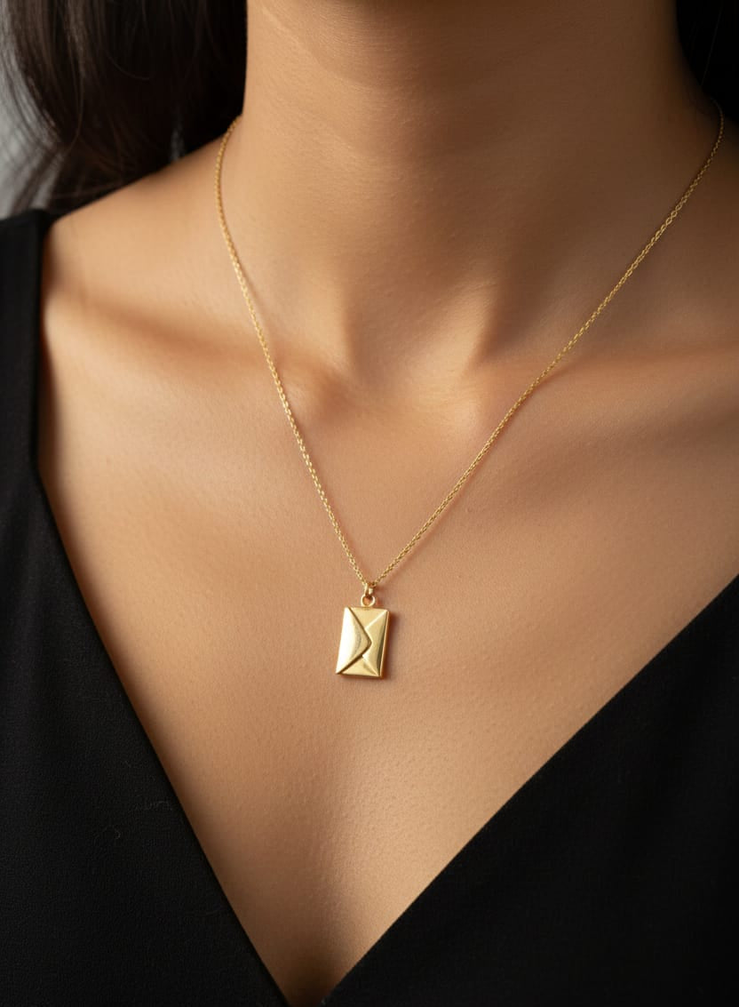 Gold Envelope Locket Anti-Tarnish Necklace for Women – Love Message Card Pendant Chain