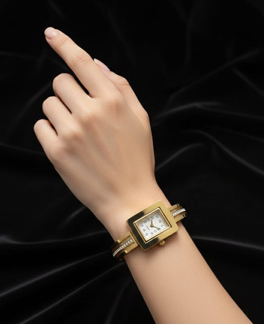 Luxury Square Dial Gold Adjustable Anti-Tarnish Bracelet Watch for Women – Crystal Bangle Quartz Watch