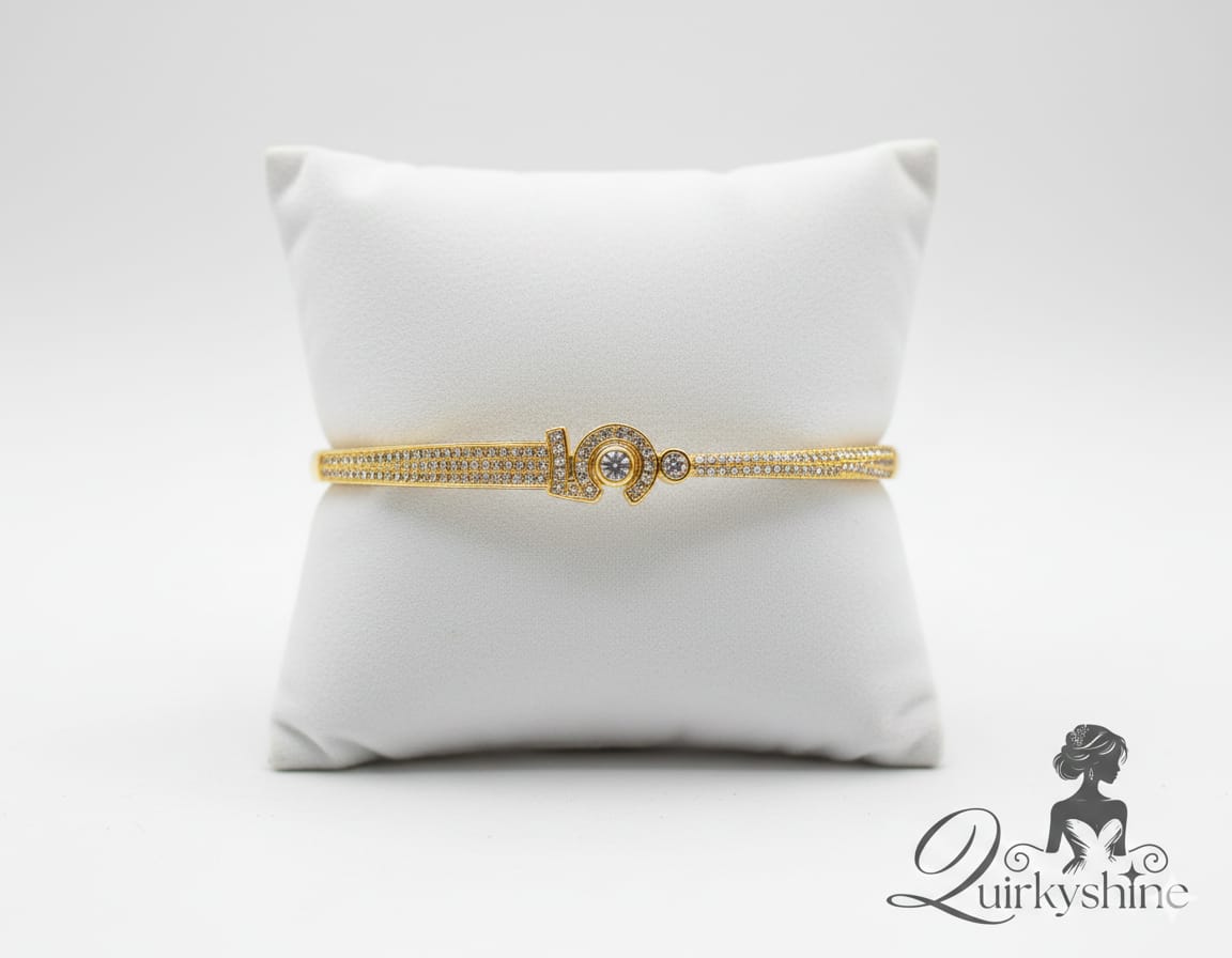 Luxury Gold “5” Design American Diamond Openable Bracelet for Women – Anti-Tarnish Crystal Kada