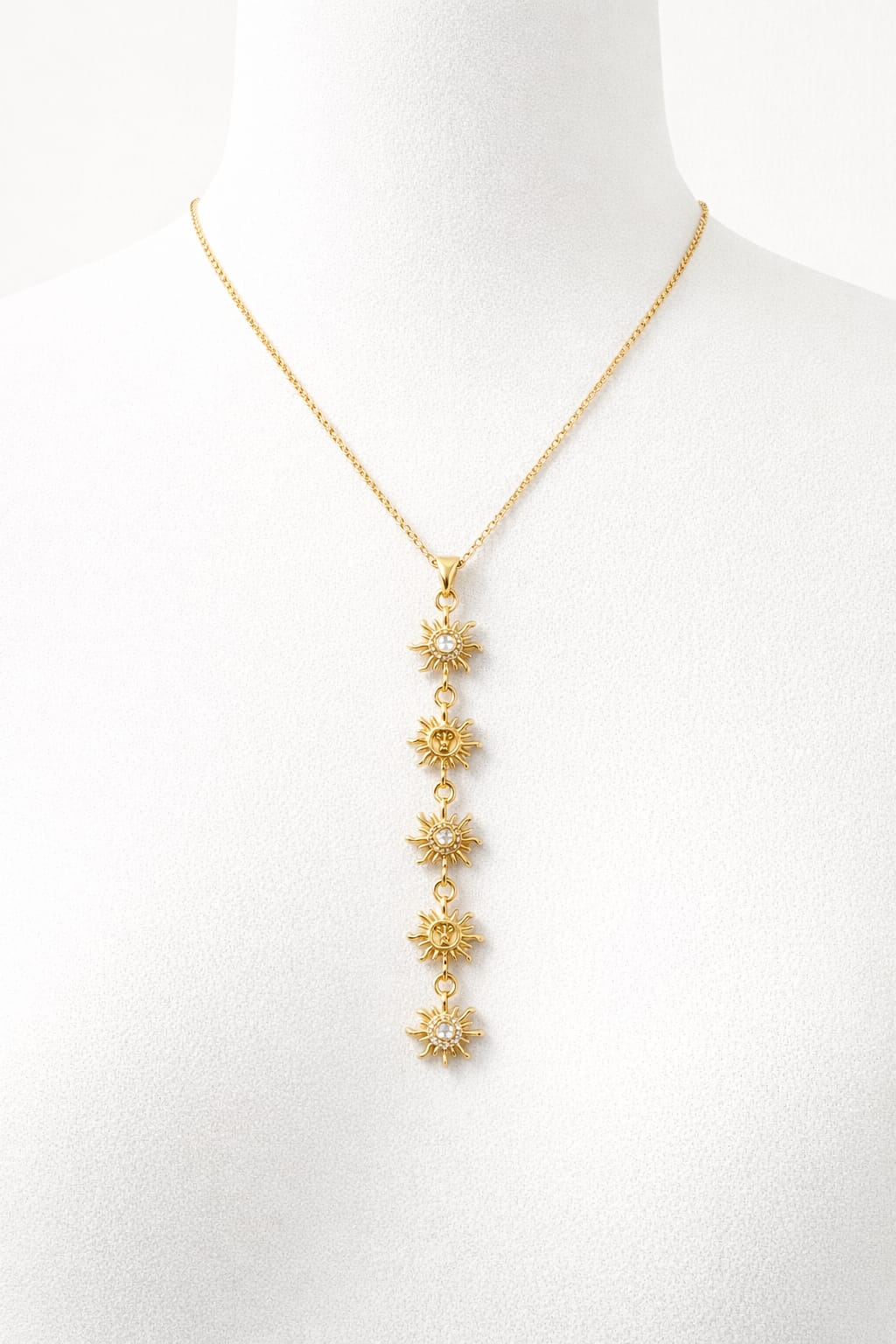 Anti Tarnish Gold Multi Sun Drop Necklace with American Diamonds | Celestial Vertical Pendant Chain for Women