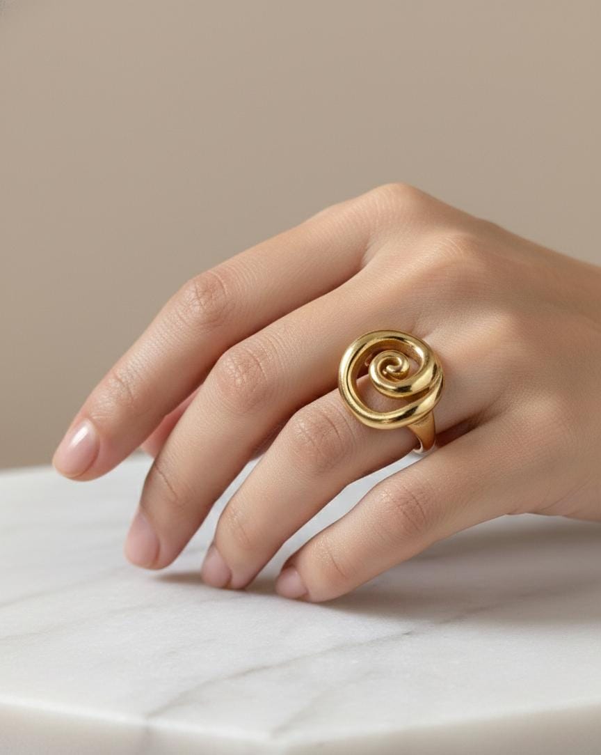 Anti Tarnish Gold Spiral Statement Ring for Women