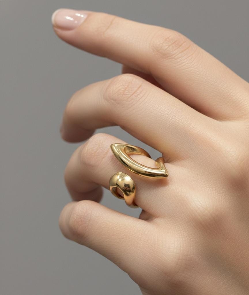 Anti Tarnish Gold Geometric Open Ring for Women
