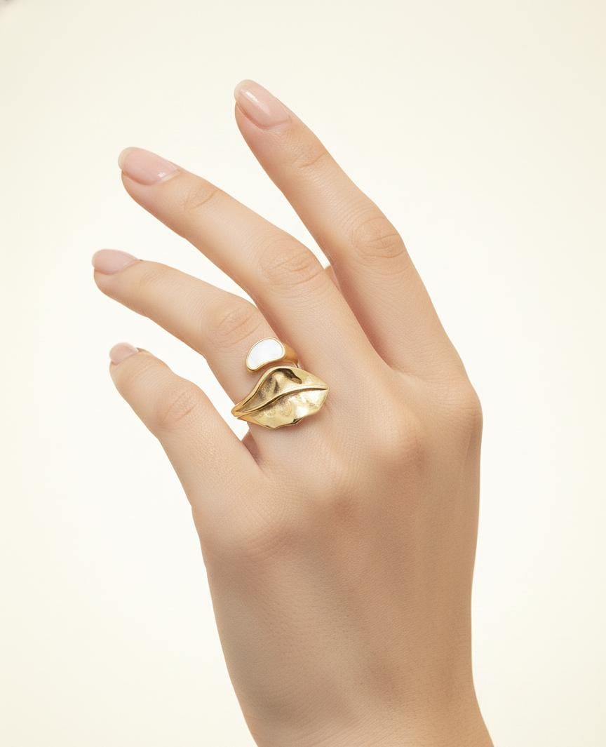 Adjustable Anti Tarnish Gold Leaf Statement Ring for Women