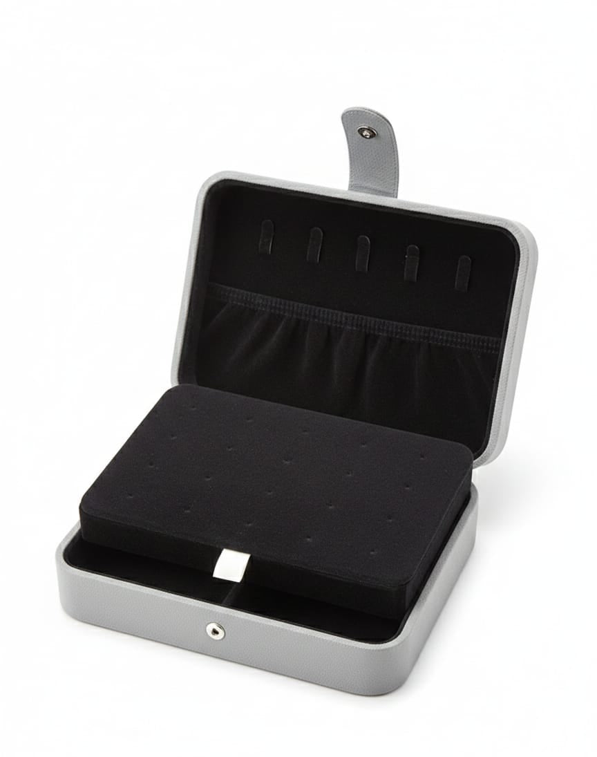Luxury Multi-Layer Jewellery Organizer Box with Earring Holder – Large Travel & Vanity Storage Case (Grey & Black)