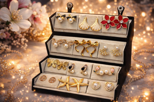 12 Pairs Designer Earrings Collection Set - with Foldable Box