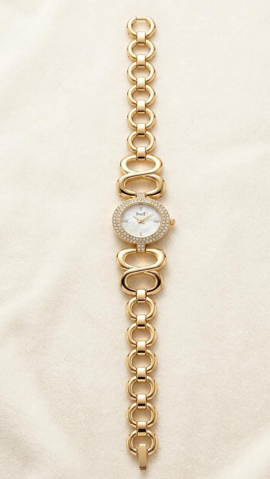 Elegant Crystal Dial Gold Anti-Tarnish Bracelet Watch for Women – Premium Chain Bracelet Watch