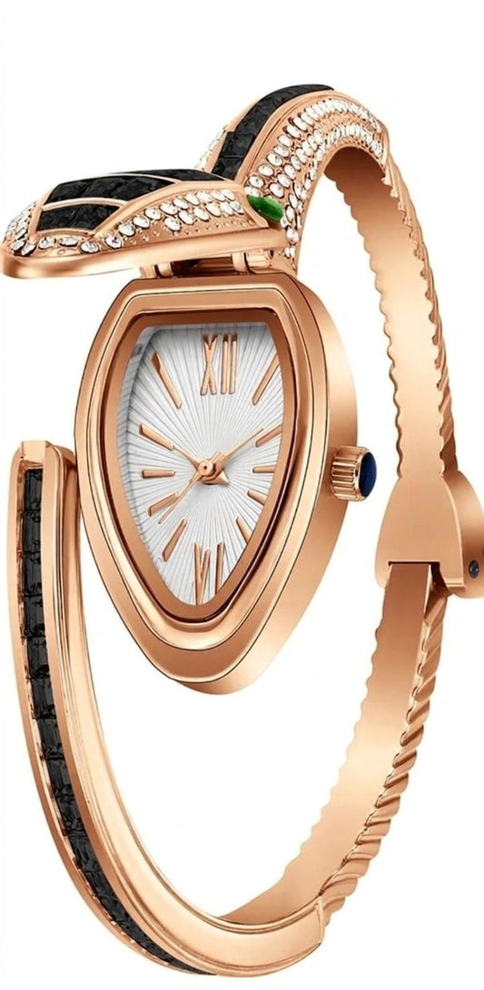 Black & Green Snake Design Anti-Tarnish Bracelet Watch for Women – Crystal Openable Cuff Watch