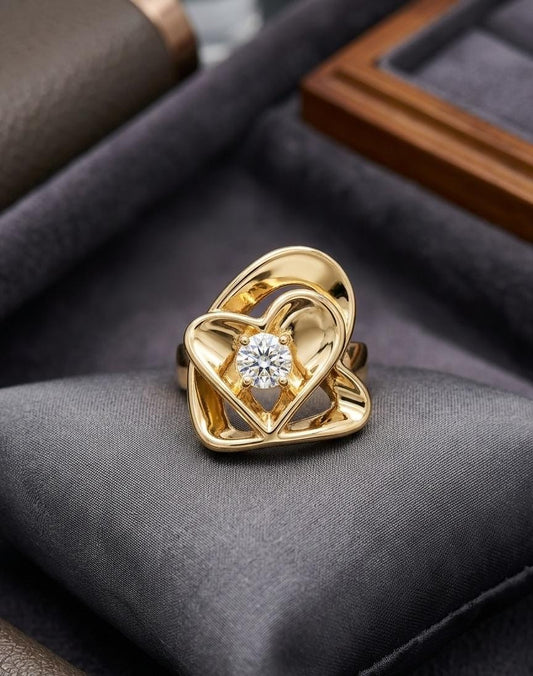 Crystal Heart Cocktail Ring – Anti Tarnish Gold Statement Ring for Women