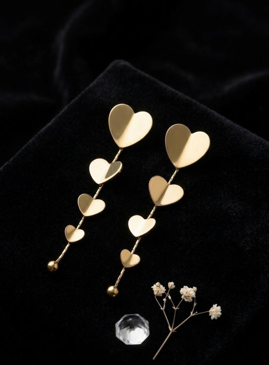 Gold Heart Drop Earrings – Anti Tarnish Long Romantic Statement Earrings for Women