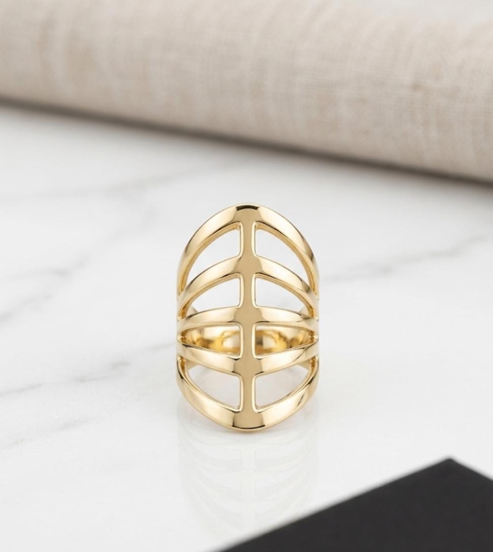 Geometric Gold Statement Ring – Minimalist Designer Ring for Women