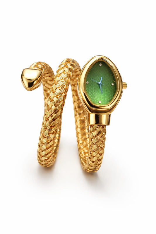 Virella Luxe Snake Bracelet Watch with Green Dial