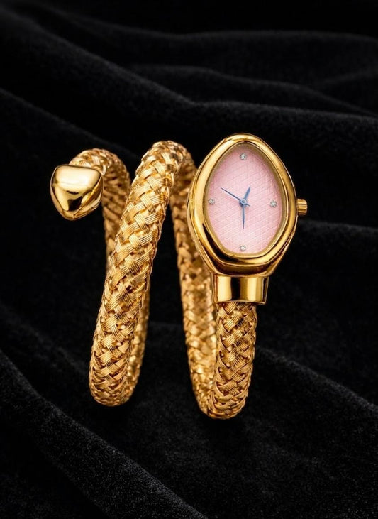 Virella Luxe Snake Bracelet Watch with Pink Dial