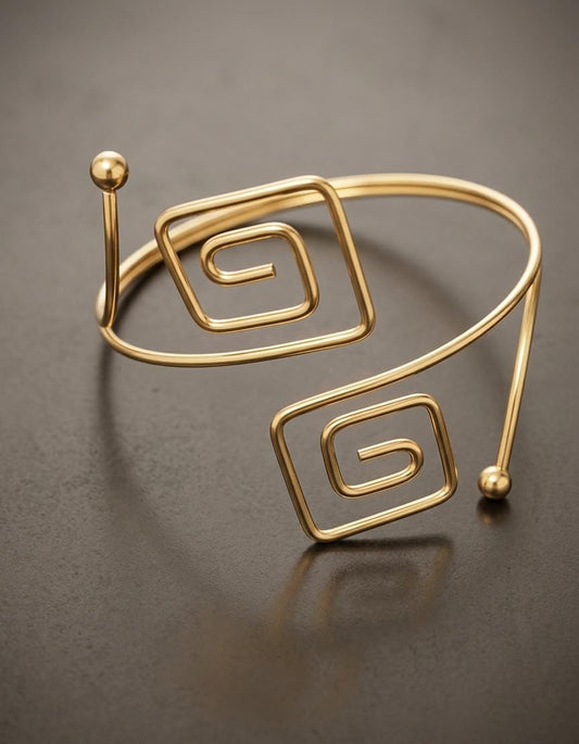 Minimalist Geometric Gold Arm Cuff Bracelet – Spiral Square Upper Arm Cuff