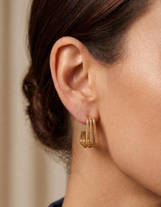 Anti-Tarnish Gold Square Hoop Earrings for Women – Minimal Geometric Stud Earrings