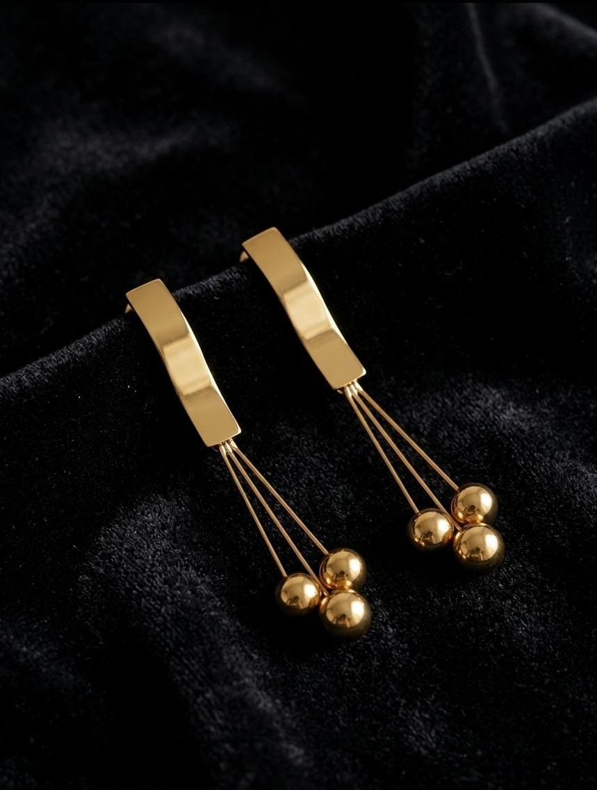 Anti-Tarnish Gold Ball Drop Earrings for Women – Minimal Dangle Chain Statement Earrings