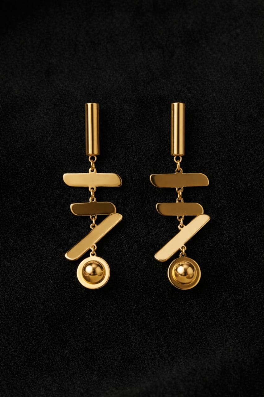 Anti-Tarnish Gold Geometric Drop Earrings for Women – Modern Layered Statement Dangle Earrings