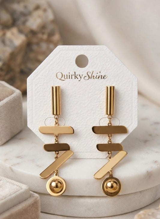 Anti-Tarnish Gold Geometric Drop Earrings for Women – Modern Layered Statement Dangle Earrings