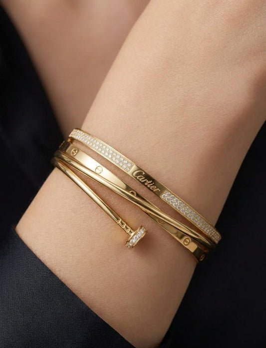 Luxury Anti-Tarnish Screw Design Openable Bracelet for Women – Gold Plated Minimal Kada