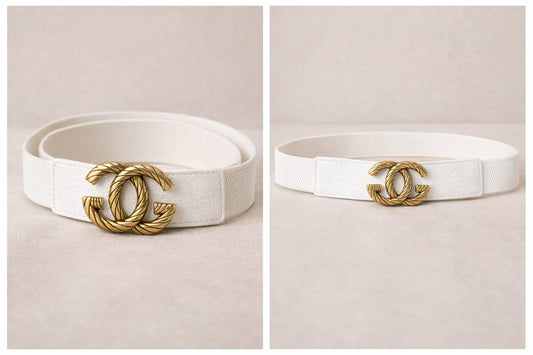 Luxury White Waist Belt with Gold Double C Buckle for Women