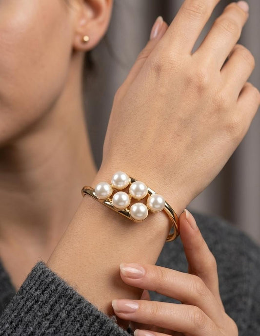 Gold Pearl Adjustable Bracelet for Women | Anti-Tarnish Elegant Cuff Bracelet