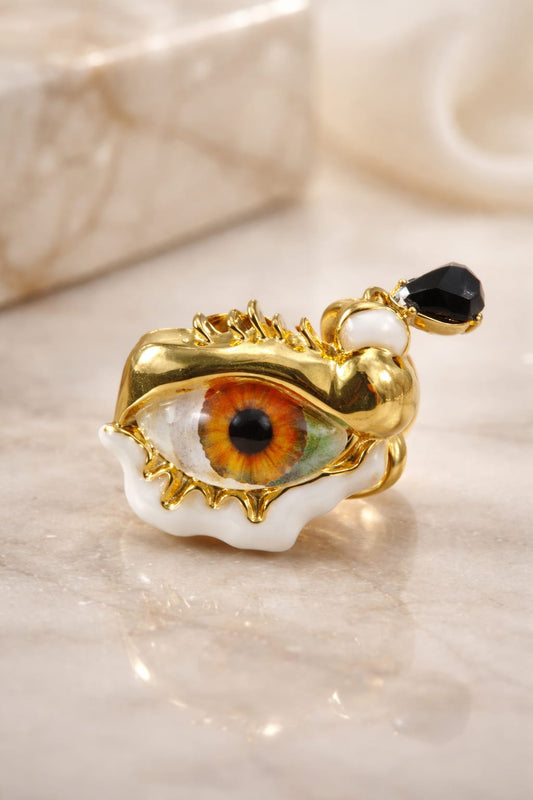 Evil Eye Adjustable Statement Ring for Women | Anti-Tarnish Gold Designer Cocktail Ring