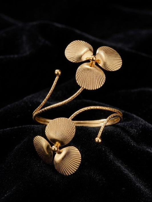 Gold Floral Adjustable Arm Cuff for Women | Statement Upper Arm Bracelet