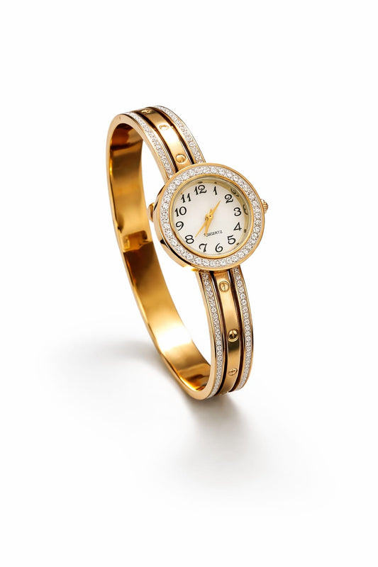 Luxury Gold Watch Bracelet for Women – Openable Anti Tarnish Crystal Studded Kada Watch