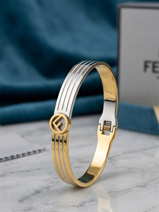 Dual Tone Designer Kada Bracelet for Women – Openable Anti Tarnish Gold & Silver Cuff