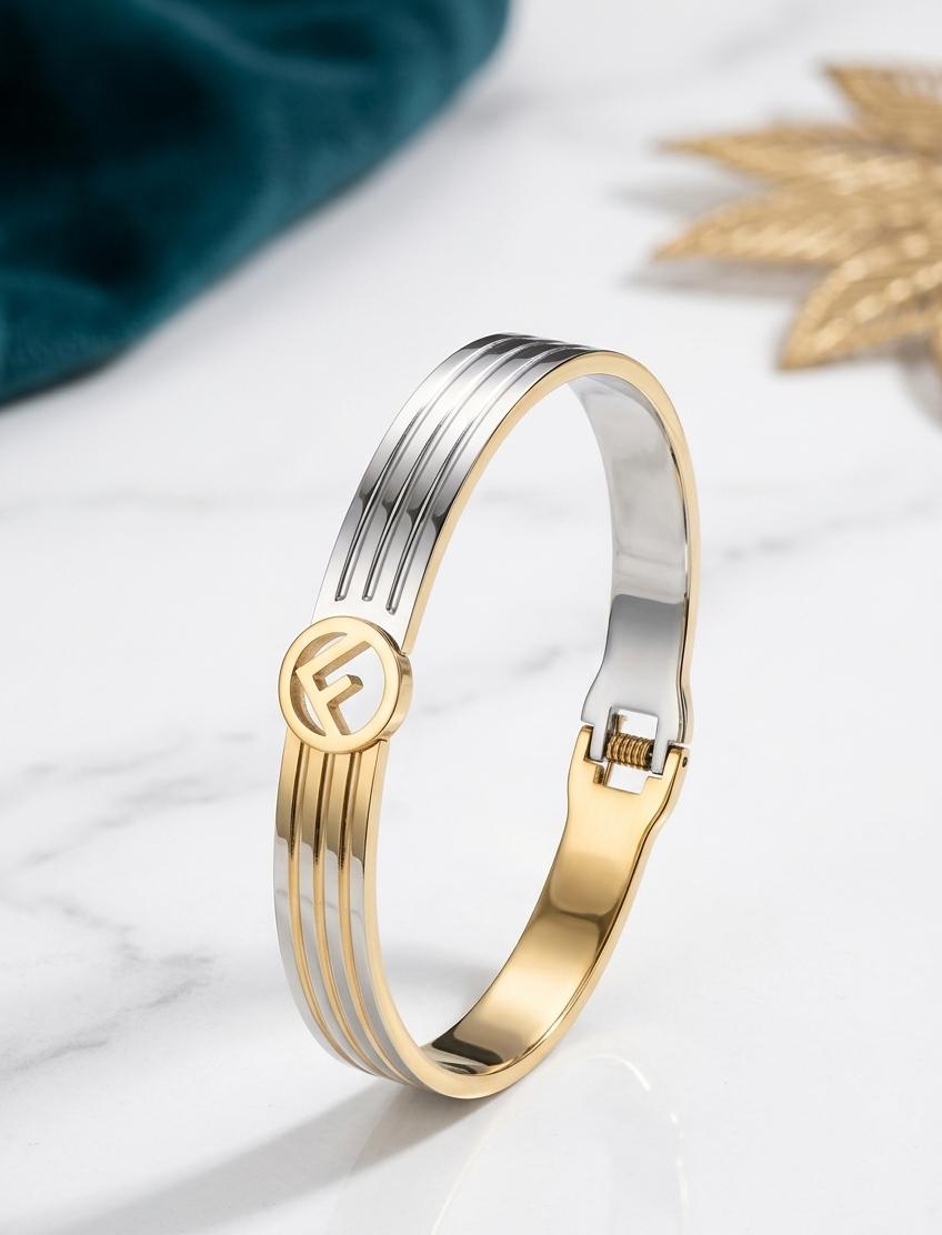 Dual Tone Designer Kada Bracelet for Women – Openable Anti Tarnish Gold & Silver Cuff