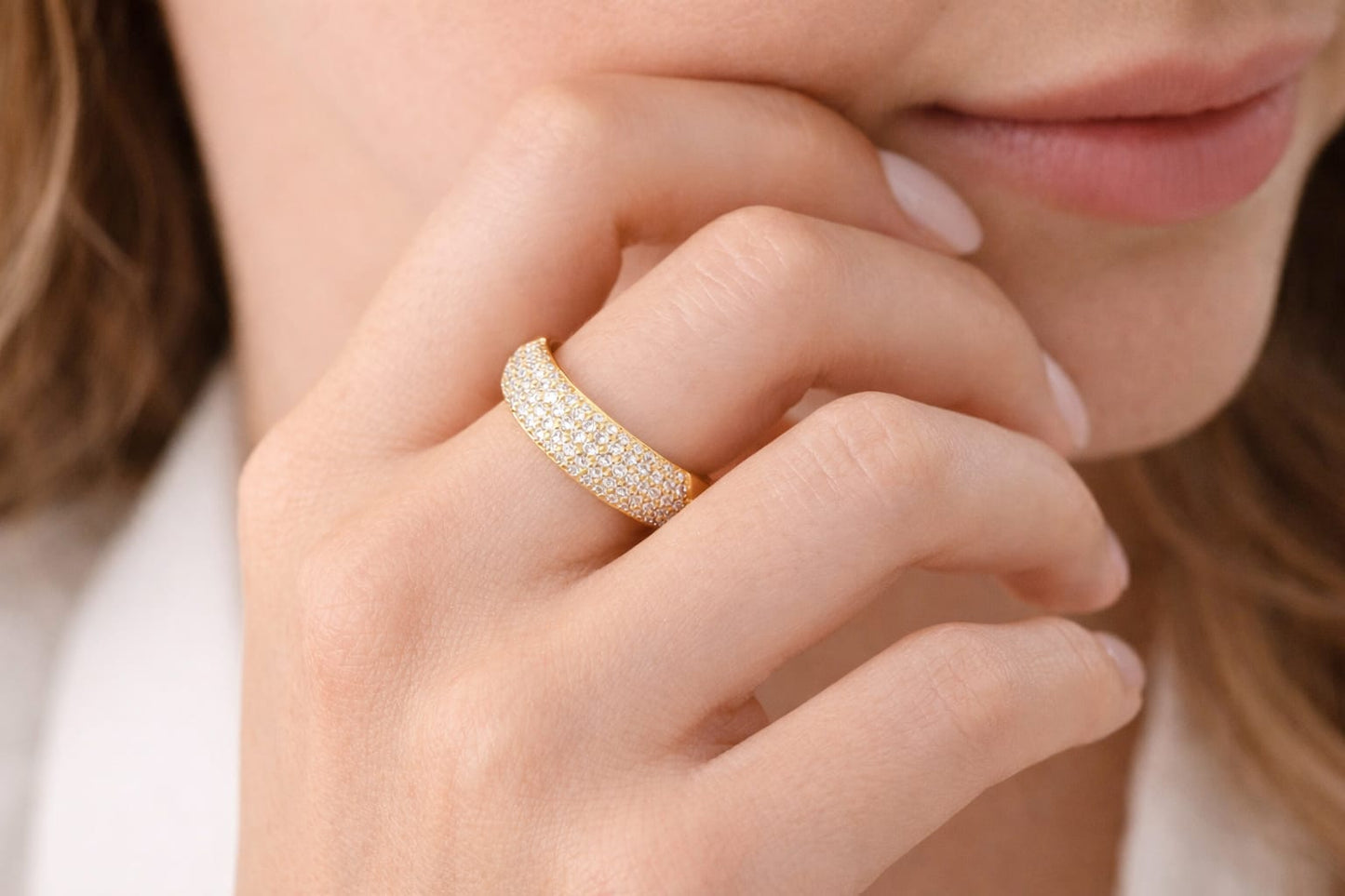 Adjustable American Diamond Pave Ring for Women – Gold Plated Luxury Statement Band
